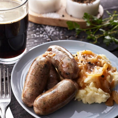 Stuffed sausage with side of mashed potatoes 